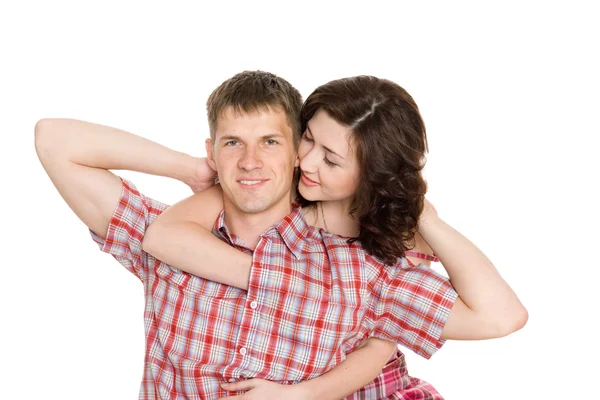 Happy young couple in love embrace. — Stock Photo, Image