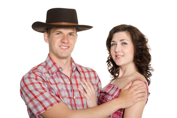 Joyful girl and a guy in a stetson — Stock Photo, Image