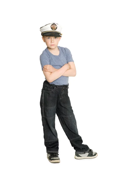 Roztomilý chlapec v moři čepici — Stock fotografie