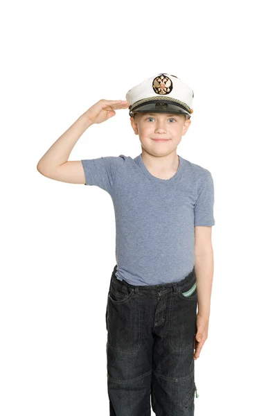 Chlapec v moři čepici — Stock fotografie