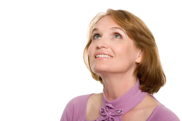 Smiling woman looking up — Stock Photo, Image