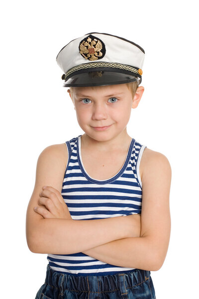Cute boy in a sea cap.