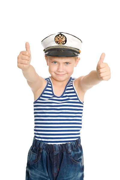 Havet pojke visar ok gest — Stockfoto