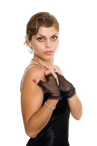 Beautiful young woman wearing gloves. — Stock Photo, Image