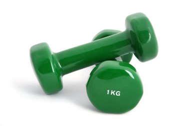 1 kg beyaz zemin üzerine kauçuk kaplamalı halter