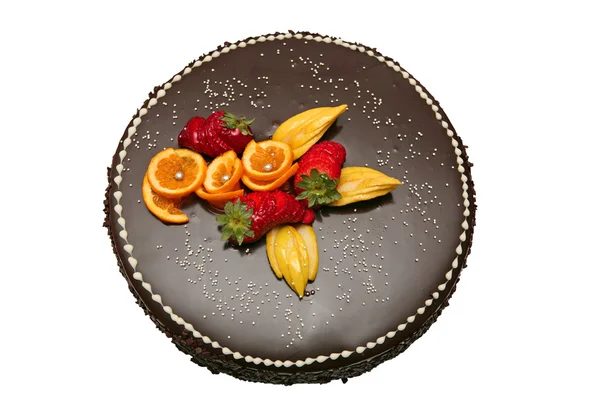 Pastel de chocolate decorado con fruta —  Fotos de Stock