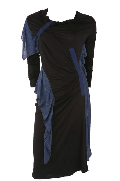 Kobieta sukienka z falbanką niebieski — Zdjęcie stockowe