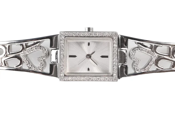 ダイヤモンドと女性銀腕時計 — ストック写真