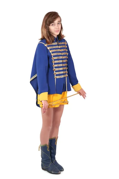 Adolescente majorette em uniforme segurando um bastão — Fotografia de Stock
