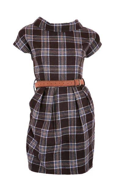 Female checkered dress with belt — Stock Photo, Image