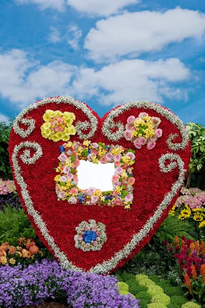Большое красное сердце из цветов — стоковое фото