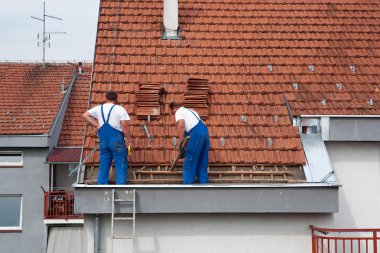 Two men working on the roof clipart