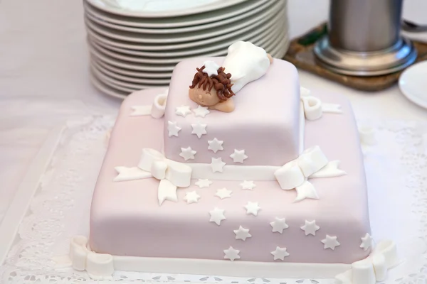 Rózsaszín Keresztelő torta — Stock Fotó