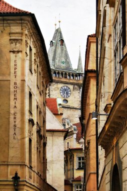 The Clock tower in Prague - toned picture in grunge style clipart