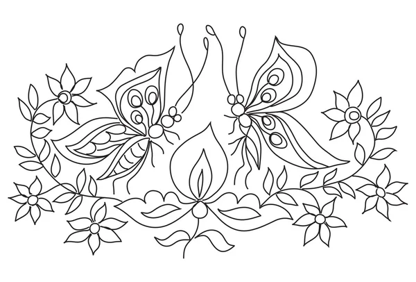 Illustrazione vettoriale di piante e farfalle nere — Vettoriale Stock
