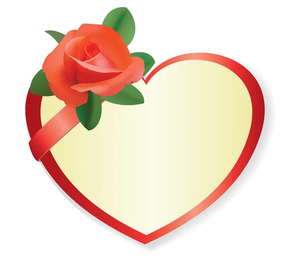 Vector rood hart met roos en schaduw — Stockvector