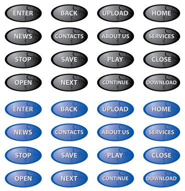 Set of vector blue and black oval buttons clipart