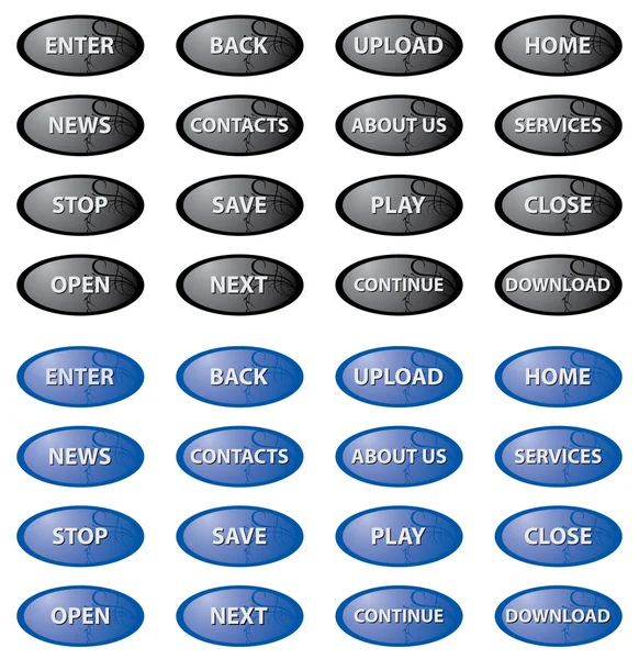 Conjunto de botões ovais de vetor azul e preto — Vetor de Stock
