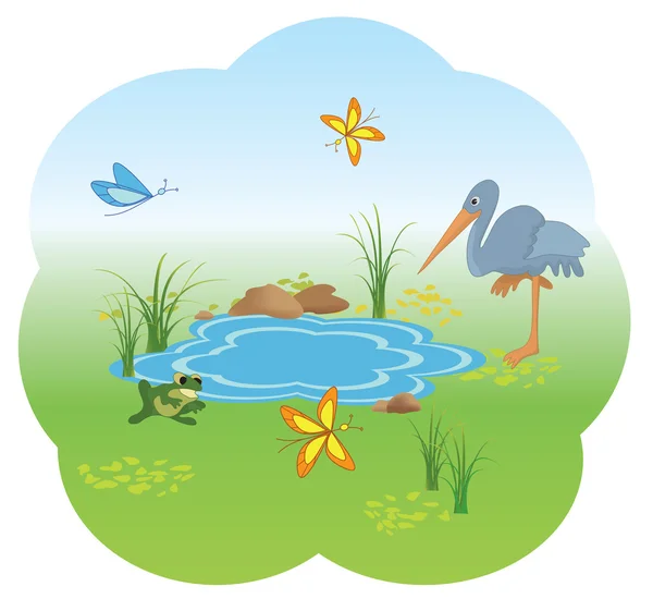 Vectorillustratie van de natuur met blauwe meer — Stockvector