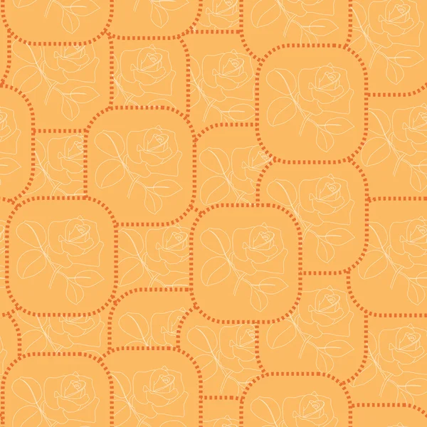 矢量橙色无缝模式与玫瑰和正方形 — 图库矢量图片