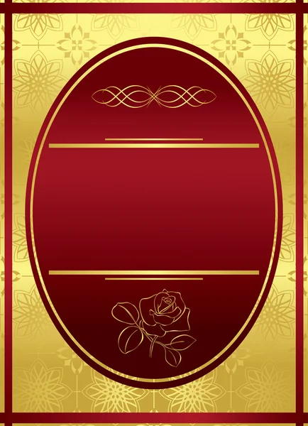 Векторная вертикальная золотая рамка с красным овалом — стоковый вектор