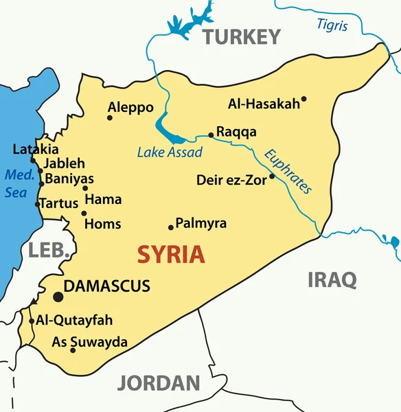 Ilustración vectorial - mapa de Siria — Vector de stock