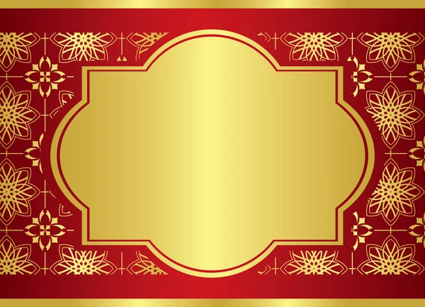 Tarjeta roja vectorial con marco central dorado — Vector de stock