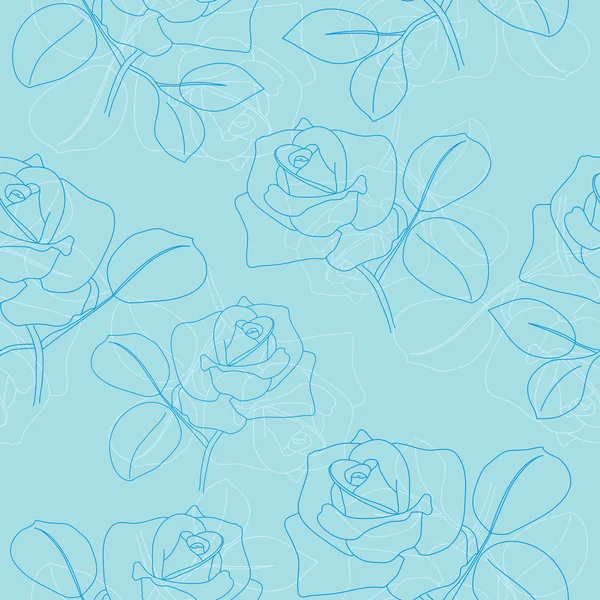 Modèle sans couture vectoriel bleu clair avec des roses — Image vectorielle