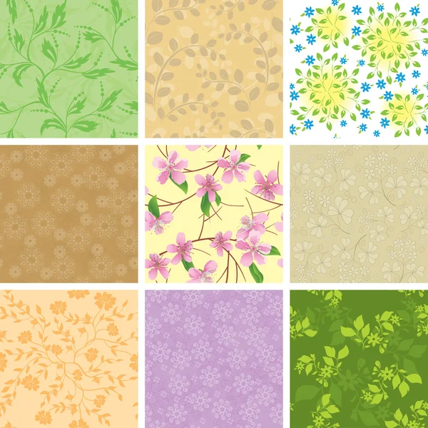 Set di vettoriale modello di colore floreale senza soluzione di continuità con fiori — Vettoriale Stock