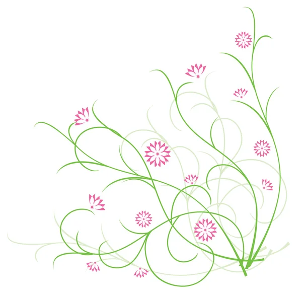 Ilustração vetorial da flora verde com flores vermelhas —  Vetores de Stock