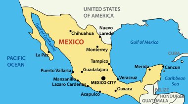 vektör çizim - Birleşik Meksika Devletleri Haritası