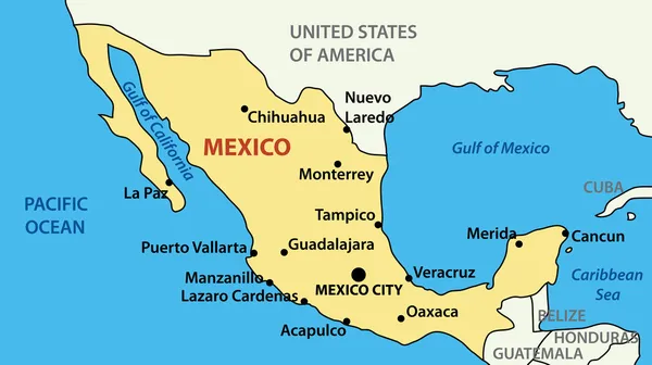 Ilustração vetorial - mapa de Estados Unidos Mexicanos — Vetor de Stock