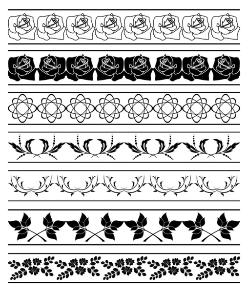 Set of floral vector elements of borders — Stock Vector