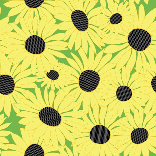 Vector floral pattern with yellow sunflowers — Stock Vector
