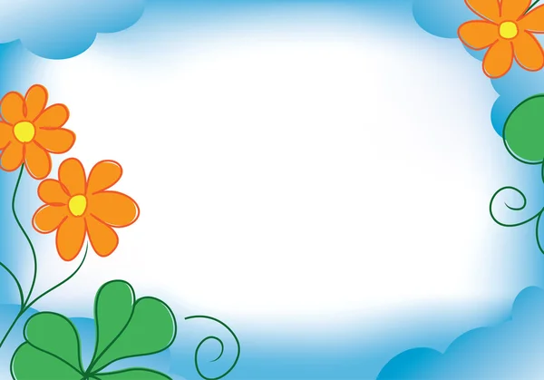 Marco azul vectorial con flores naranjas — Vector de stock