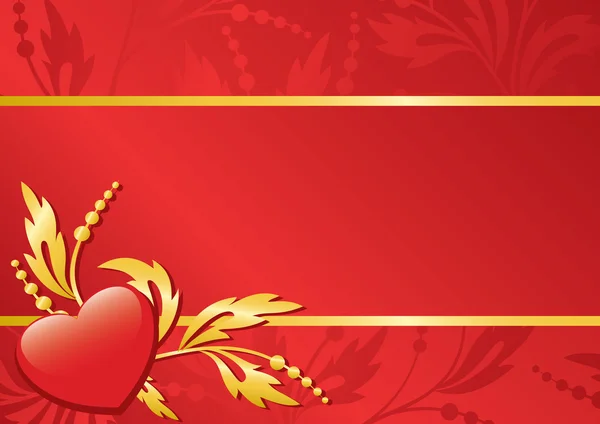 Cartão floral vetor vermelho com coração — Vetor de Stock
