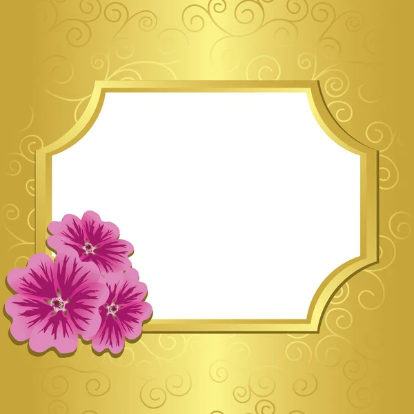 Goldener Rahmen mit Blumen Malva - Vektor — Stockvektor