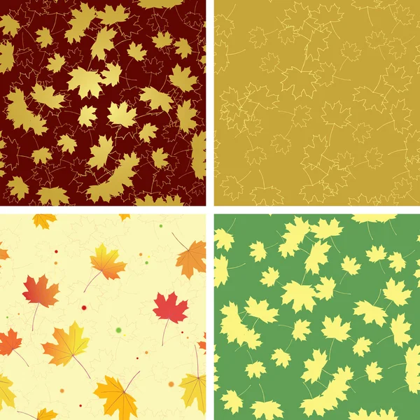 Autumn bright leaves on seamless patterns - vector set — Stock Vector