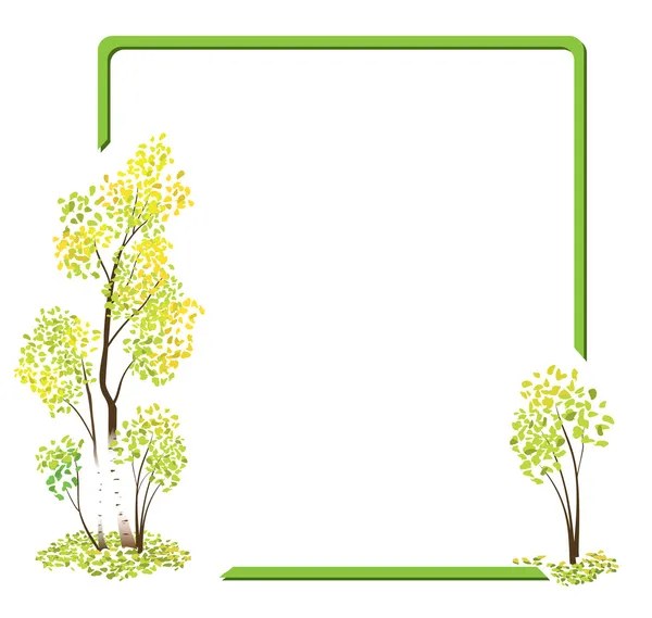 Зеленая рамка с осенними березами - eps — стоковый вектор