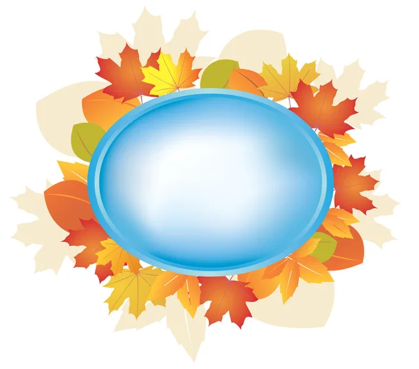 秋の葉を持つ楕円形フレームの青 - ベクトル — ストックベクタ