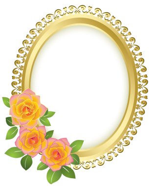 Altın oval çerçeve çiçek - vektör