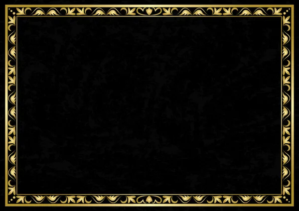 Tarjeta grunge vectorial negra con marco dorado — Vector de stock