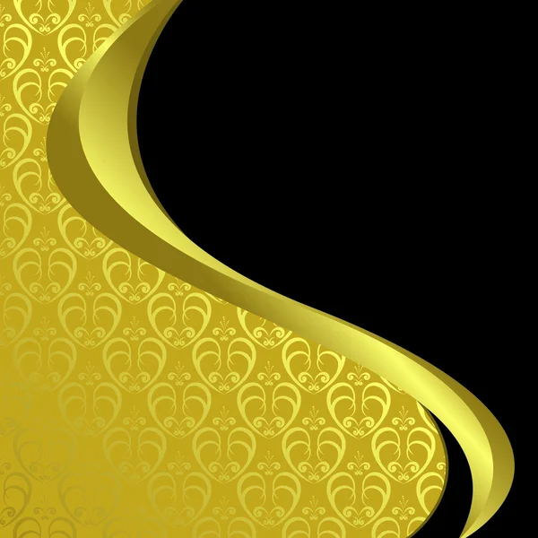 Cartão vetorial dourado e preto com fitas onduladas — Vetor de Stock