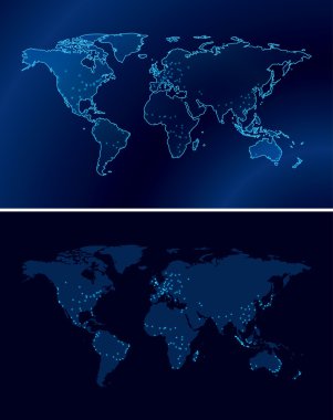 koyu mavi dünya haritaları ile light şehirler - eps 10