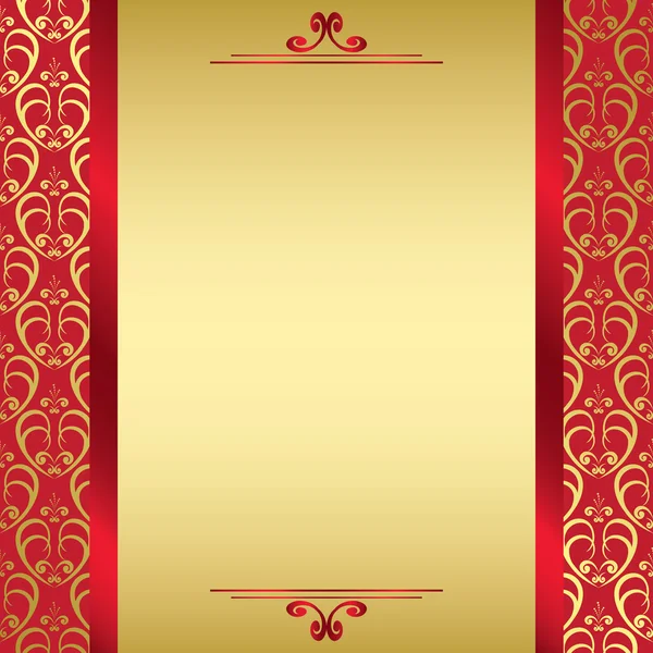 Red golden card with red ribbons - vector — Stock Vector