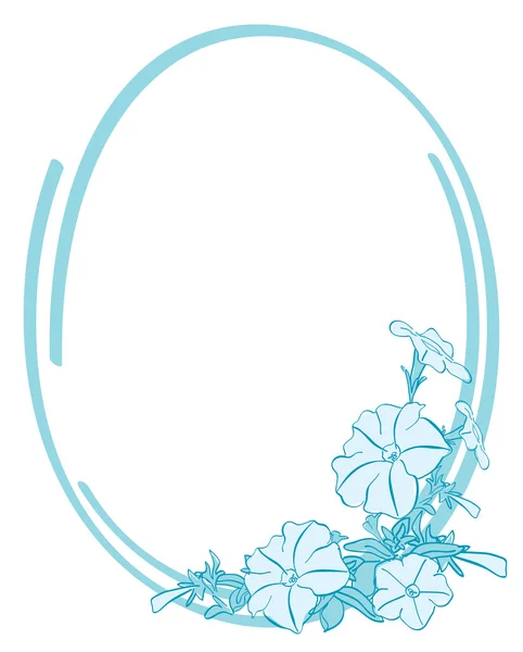 Moldura oval azul vetor com flores —  Vetores de Stock