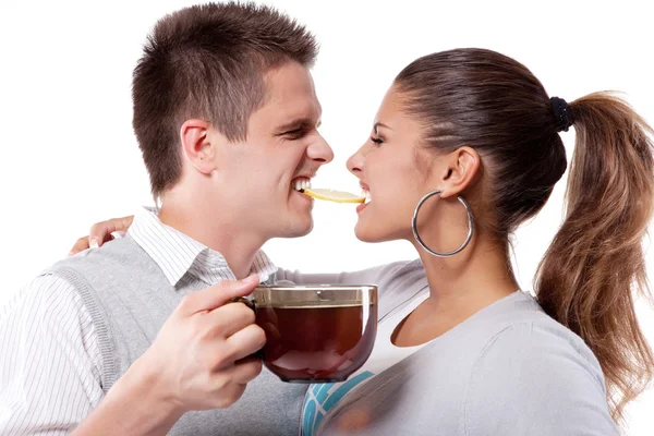 Beber chá homem e mulher — Fotografia de Stock