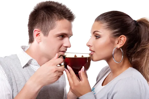 Drinking tea man and woman — Stock Photo, Image