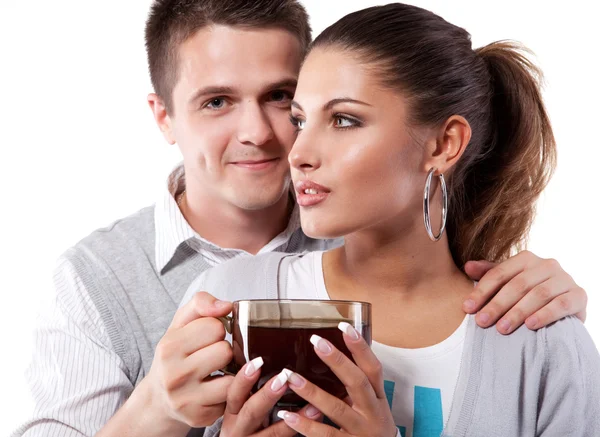 Drinking tea man and woman — Stock Photo, Image