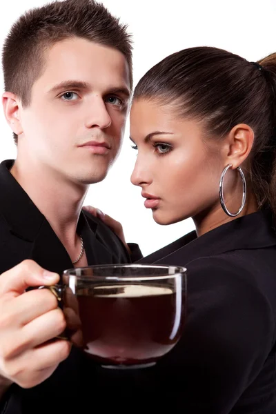 Picie herbaty mężczyzna i kobieta — Zdjęcie stockowe